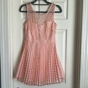 As U Wish Pink Pleated Lace Dress Size 3